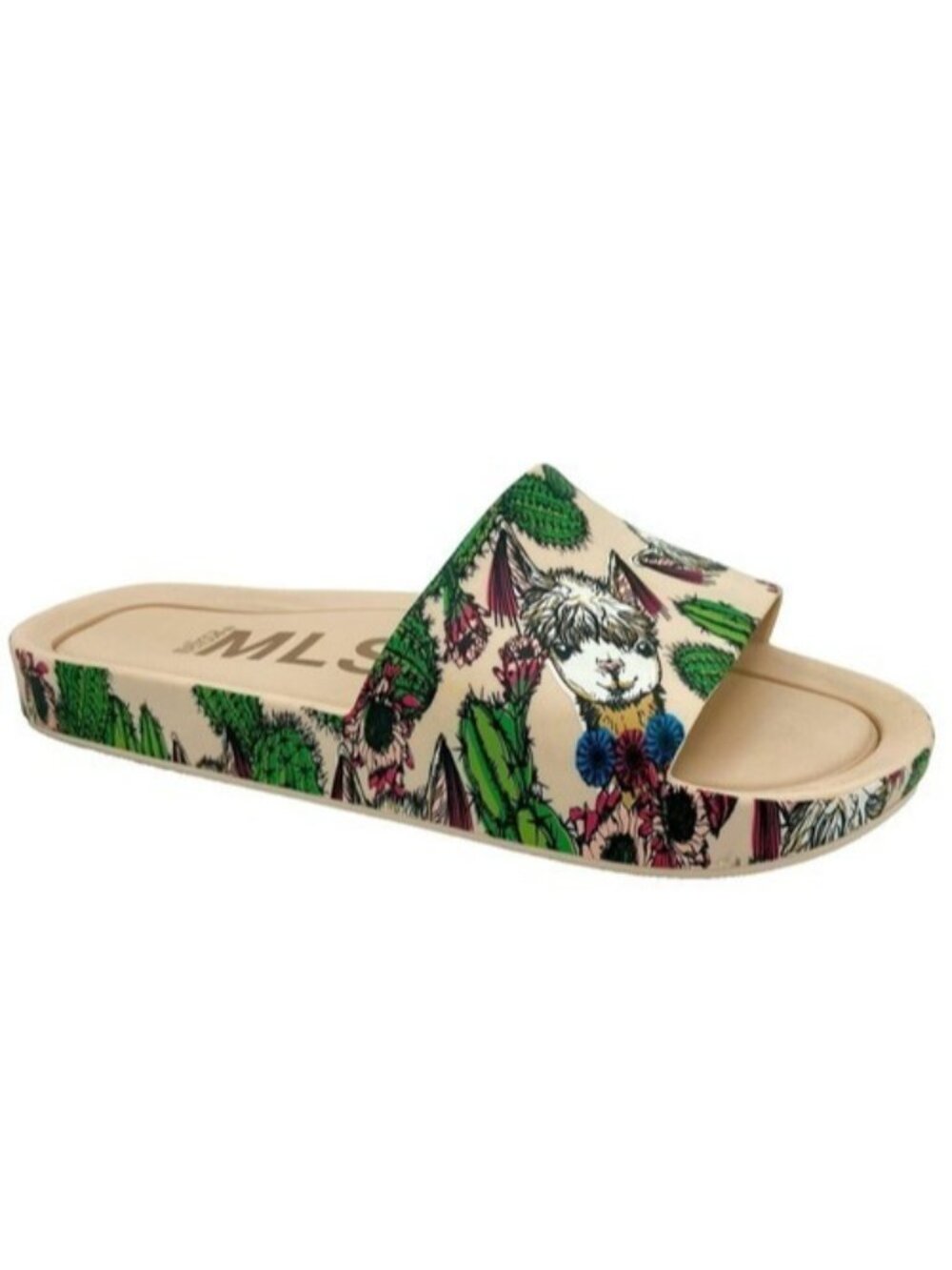 Melissa Pink Women’s 10 NIB Llama & Cacti Flower Beach Pool Slide Sandal